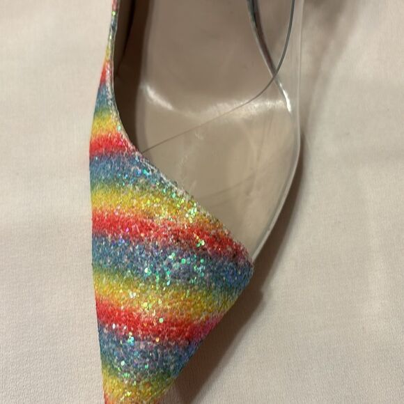 Reitoye Size 9 metallic rainbow colors sparkle metallic pointy toe heels - Picture 2 of 9